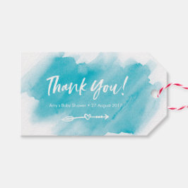 Aqua blue waterverf Dank u labels | Favoriete labe Cadeaulabel