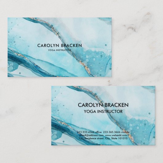 Aqua Blue Waterverf Elegant minimalist Visitekaartje (Voorkant / Achterkant)
