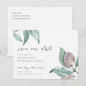 AQUA BLUE WATERVERF FOLIAGE OLIVE BEWAREN DE DATUM AANKONDIGINGSKAART (Voorkant / Achterkant)