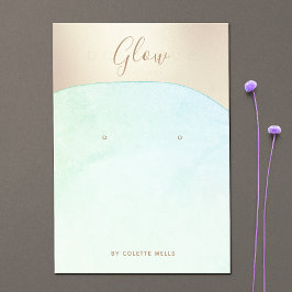 Aqua Blue Waterverf Gold Script Earning Display Visitekaartje