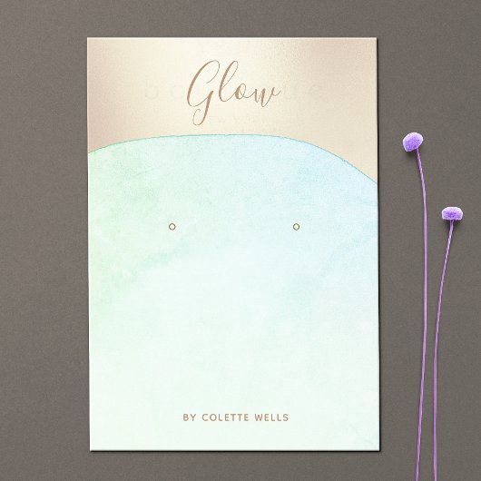 Aqua Blue Waterverf Gold Script Earning Display Visitekaartje