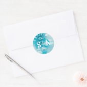 Aqua Blue waterverf Initiaal bruiloft stickers (Envelop)