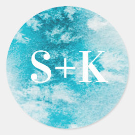 Aqua Blue waterverf Initiaal bruiloft stickers