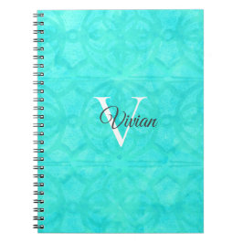 Aqua Blue Waterverf Monogram Naam Notitieboek