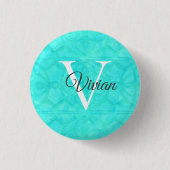 Aqua Blue Waterverf Monogram Naam Ronde Button 3,2 Cm (Voorkant)