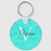 Aqua Blue Waterverf Monogram Naam Sleutelhanger (Voorkant)