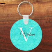 Aqua Blue Waterverf Monogram Naam Sleutelhanger (Voorkant)