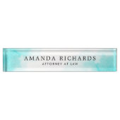 Aqua blue waterverf naambordje (Voorkant)