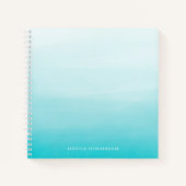 Aqua Blue Waterverf Ombre Modern gepersonaliseerd Notitieboek (Voorkant)