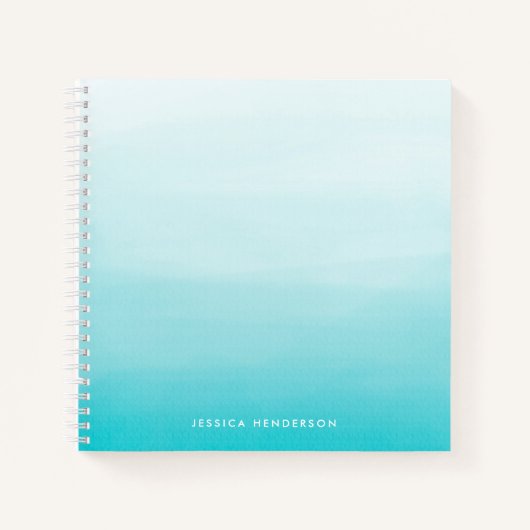 Aqua Blue Waterverf Ombre Modern gepersonaliseerd Notitieboek (Voorkant)