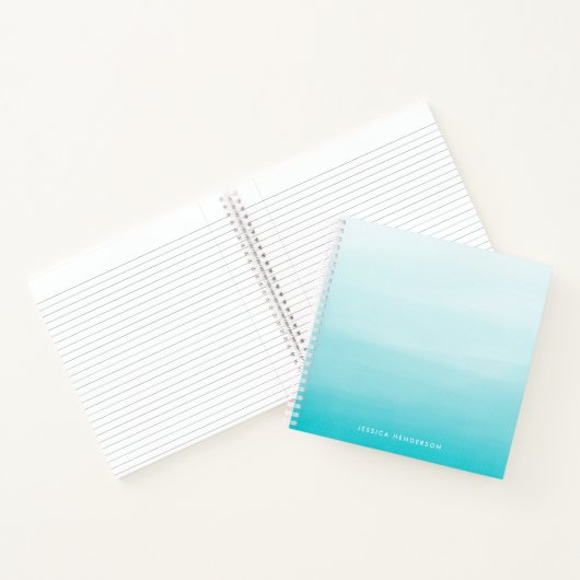 Aqua Blue Waterverf Ombre Modern gepersonaliseerd Notitieboek (Binnen)