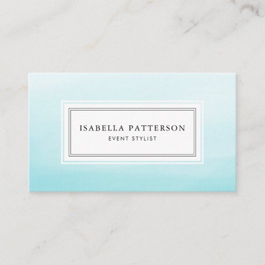 Aqua Blue Waterverf Ombre Modern Visitekaartje (Voorkant)