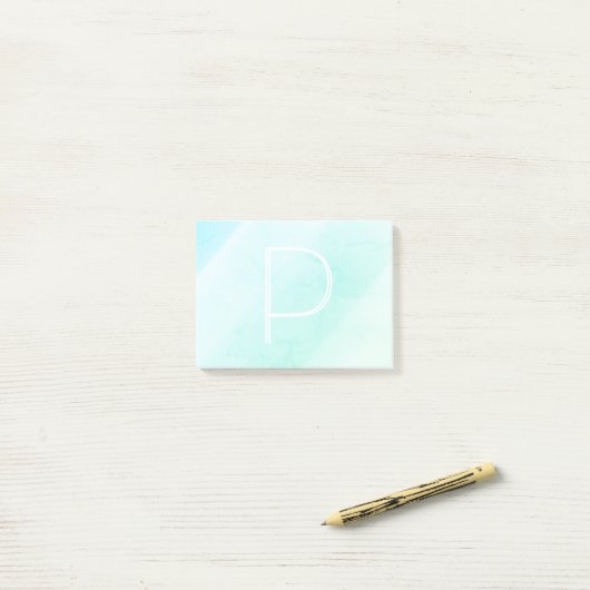 Aqua blue waterverf pastel-monogram post-it® notes (Op bureau)