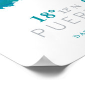 Aqua Blue Waterverf Puerto Rico Map Coordinates Poster (Hoek)