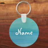 Aqua blue waterverf sleutelhanger met aangepaste n (Voorkant)