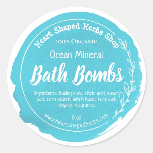 Aqua Blue Waterverf Stain Bath Bomb Ronde Sticker (Voorkant)