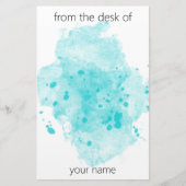 Aqua Blue Waterverf verfvleksel met naam Briefpapier (Voorkant)