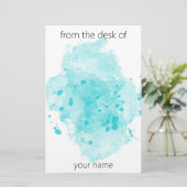 Aqua Blue Waterverf verfvleksel met naam Briefpapier (Staand voorkant)