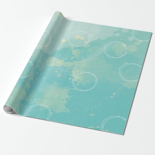 Aqua Blue Waterverf Verpakkingspapier Cadeaupapier (Uitgerold)