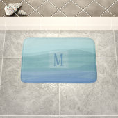 Aqua Blue Waterverf Waves Monogram Badmat