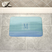 Aqua Blue Waterverf Waves Monogram Badmat