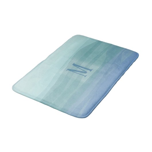 Aqua Blue Waterverf Waves Monogram Badmat (Gekanteld)