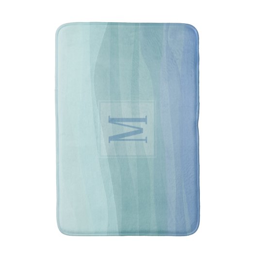 Aqua Blue Waterverf Waves Monogram Badmat (Voorkant Verticaal)