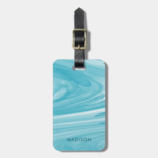 Aqua Blue Waterverf wervelpatroon Bagagelabel (Voorkant verticaal)