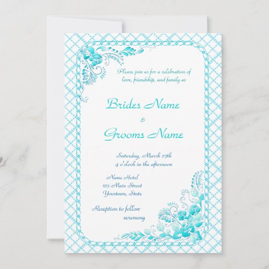 Aqua Blue Wedding Uitnodiging (Voorkant)
