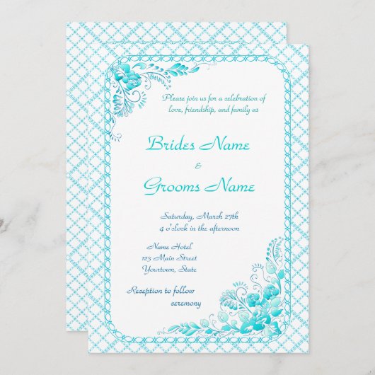Aqua Blue Wedding Uitnodiging (Voorkant / Achterkant)
