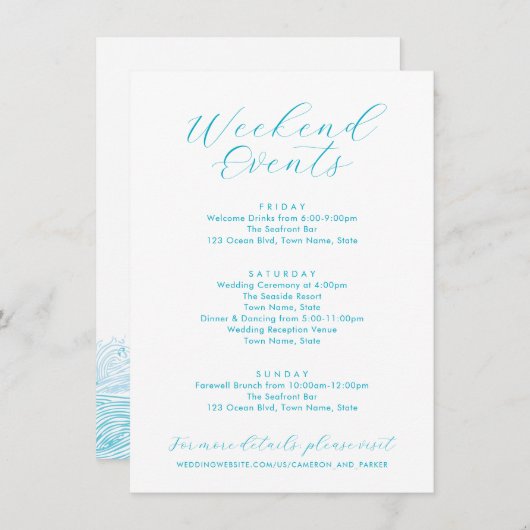 Aqua Blue Weekend Evenementen Ocean Waves Beach We Informatiekaartje (Voorkant / Achterkant)