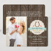 AQUA BLUE Western Hoefijzer Save the Date Kaart (Voorkant / Achterkant)