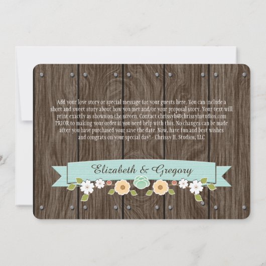 AQUA BLUE Western Hoefijzer Save the Date Kaart (Achterkant)