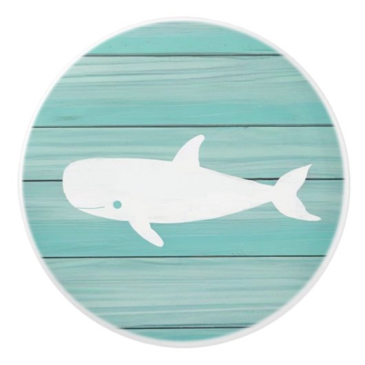 Aqua Blue Whale Faux Wood Lade knop (Voorkant)