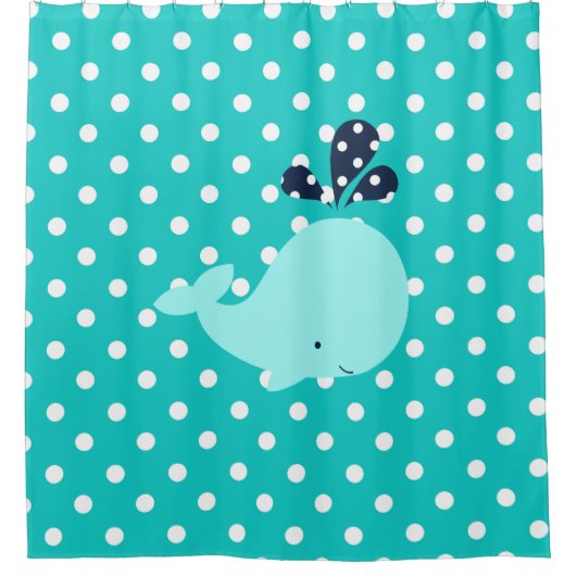 Aqua Blue Whale op Turquoise en White Polka Dots Douchegordijn (Voorkant)