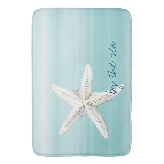 Aqua Blue White Beach Starfish       Badmat (Voorkant Verticaal)