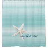 Aqua Blue White Beach Starfish       Douchegordijn (Voorkant)
