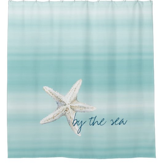 Aqua Blue White Beach Starfish       Douchegordijn (Voorkant)