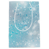 Aqua Blue White Bokeh Verjaardag Medium Cadeauzakje (Voorkant)