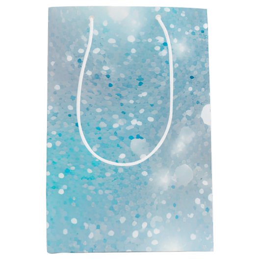 Aqua Blue White Bokeh Verjaardag Medium Cadeauzakje (Voorkant)