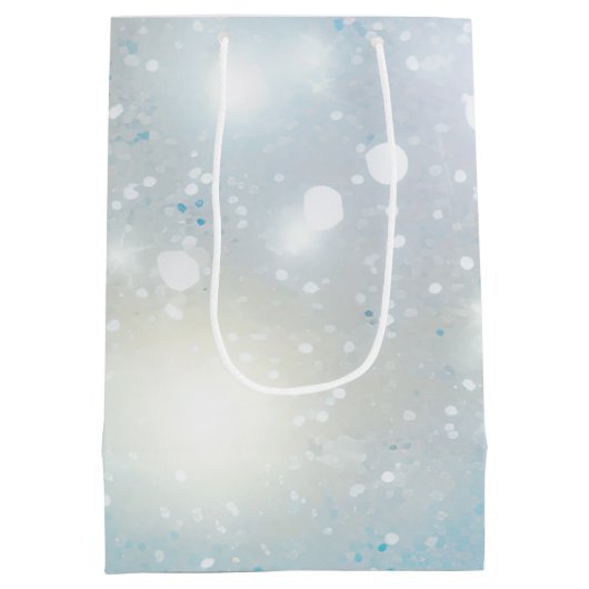 Aqua Blue White Bokeh Verjaardag Medium Cadeauzakje (Achterkant)