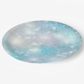 Aqua Blue White Bokeh Verjaardag Papieren Bordje (Gekanteld)