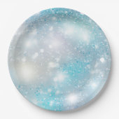 Aqua Blue White Bokeh Verjaardag Papieren Bordje (Voorkant)