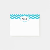 Aqua Blue White Chevron Patterned Monogrammed Post-it® Notes (Voorkant)