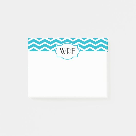 Aqua Blue White Chevron Patterned Monogrammed Post-it® Notes (Voorkant)