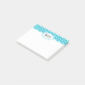 Aqua Blue White Chevron Patterned Monogrammed Post-it® Notes (Schuin)