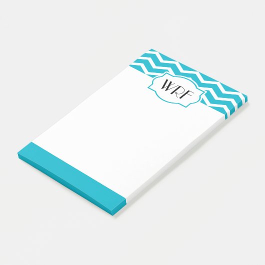 Aqua Blue White Chevron Patterned Monogrammed Post-it® Notes (Schuin)