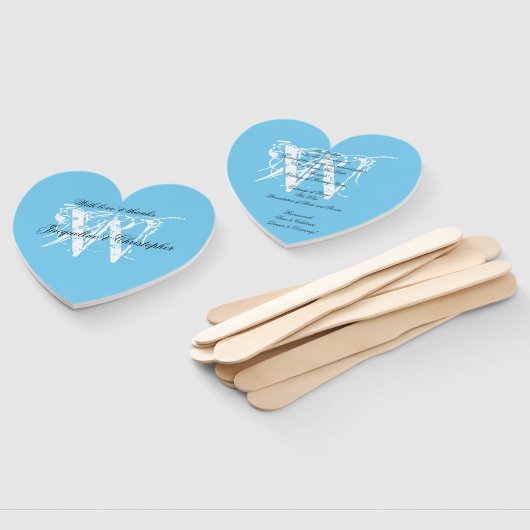 Aqua Blue & White Chic Monogram Wedding Program Handwaaier (Niet-gemonteerd)