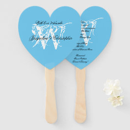 Aqua Blue & White Chic Monogram Wedding Program Handwaaier