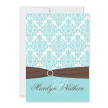 Aqua Blue, White Damask met bruin AFGEDRUKT lintje